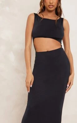 Robe Longue Moulante Noire Découpée à La Taille Sans Manches -Zeze Vetements Magasin c80695e5cd3b1792b166615daacf3406d3ff8920 cne1460 4