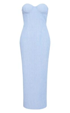 Robe Bustier Mi-longue Effet Lin Bleu Clair à Armatures -Zeze Vetements Magasin c9010ed14c3a53d60f14927f9184a6d958f2f6d1 cne1422 5