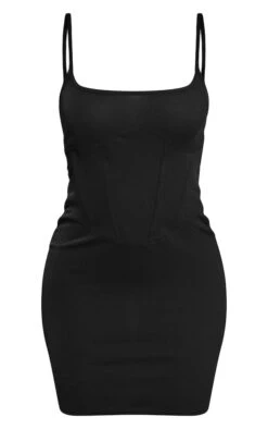 Robe Corset Moulante Côtelée Noire à Col Carré Avec Coutures Et Bretelles -Zeze Vetements Magasin c98853250a0d40cc2e75366abf8fc2957838193a cne2876 5