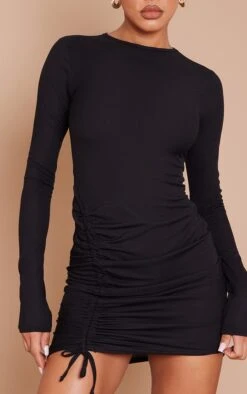 Robe Moulante Côtelée Noire Asymétrique à Fronces -Zeze Vetements Magasin cbf51f9f154024f2c4f7f98aca4c3392e3119506 cnb3549 4