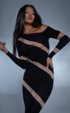 Robe En Maille Tricot Transparente Noire à Parties Contrastantes -Zeze Vetements Magasin cf5bb41660d5c56976f6a135981c6b78d143810d cmy9958 4