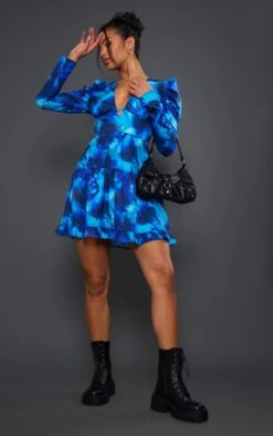 Robe Rétro Bleue Fleurie à Manches Bouffantes Et Ourlet Volanté -Zeze Vetements Magasin d0f043ef29c5447d40c223e93c395c8dd9208a98 cnc8323 3