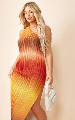 Robe Asymétrique Longue Plissée Marron Imprimé Dégradé à Dos échancré -Zeze Vetements Magasin d246902477afb0845fe4881119e06cdc33d2005f cne2949 4