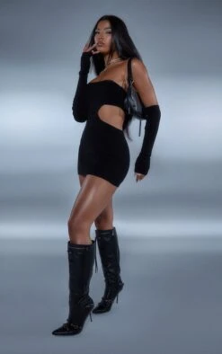 Robe Bustier Noire En Maille à Découpes Avec Col Et Manches -Zeze Vetements Magasin d4a3f2237bf8c82a439bbaecdcb839a2e8678f6a cnb3741 3