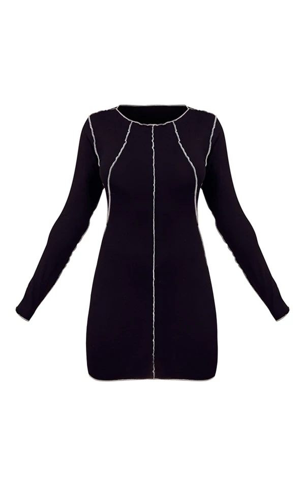 Robe Moulante En Jersey Noir à Coutures Contrastantes 6 Robe Moulante En Jersey Noir à Coutures Contrastantes – Image 5