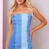 Robe Bustier En Jean Bleu à Parties Contrastantes