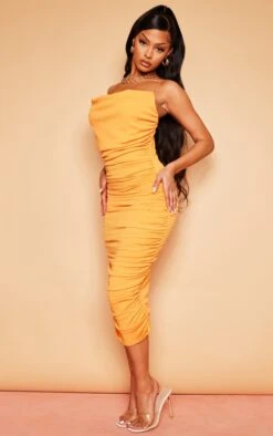 Robe Longue Froncée Orange à Col Bénitier Et Bretelles Fines -Zeze Vetements Magasin db65a198db5a5fe7d960b8e8284326098332fcfe cmz0672 4