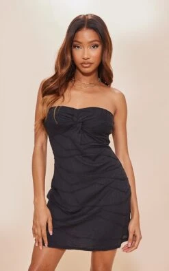 Robe Droite Bustier Texturée Noire Torsadée