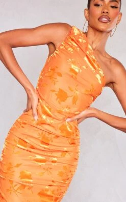 Robe Longue Asymétrique Dévorée Orange Fleurie -Zeze Vetements Magasin e0681ddd63b14bdad40df530bd290cf95a784506 cne2929 4