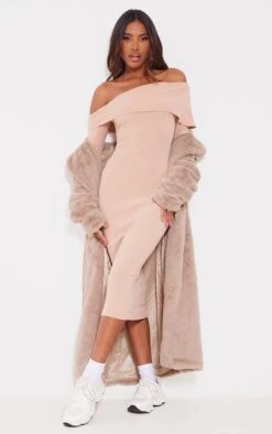 Robe Mi-longue Gris Pierre Côtelée Brossée Asymétrique