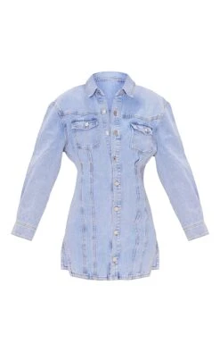 Robe En Jean Bleu Clair Délavé à Manches Longues Et Détail Coutures -Zeze Vetements Magasin e1e969e3586a1cb7731e814cbad71584d3be9df9 cmw4534 6