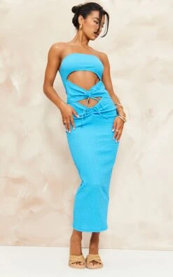 Robe Longue Bustier Texturée Froncée Bleu Vif à Découpes