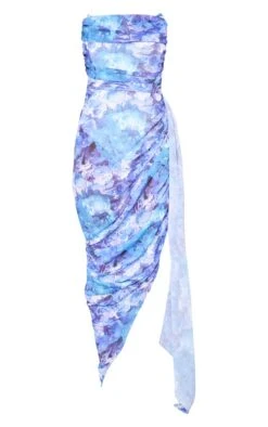 Robe-bustier Longue En Mousseline De Soie Froncée Fleurie Bleue à Jupe Drapée -Zeze Vetements Magasin e5a421e6ebec814c545ac75896b8df0b12a09845 cne2984 5