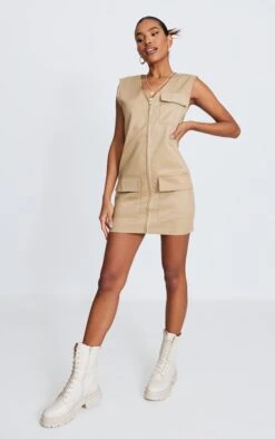 Robe Cargo Camel Sans Manches à Détail Poches -Zeze Vetements Magasin e7bdc722057db2f272da2c2514fdbfce7e35e026 cnd1297 3