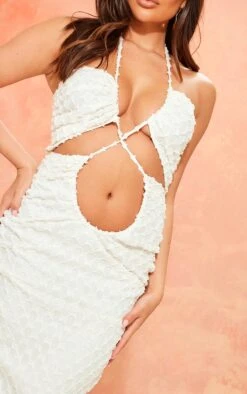 Robe Mi-longue Texturée Crème Croisé Devant à Dos Nu -Zeze Vetements Magasin e8428ce4ca4117252c6636b54aab70c0d5411442 cne1861 4