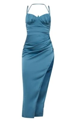 Robe Longue Froncée Satinée Bleu Minéral Dos Nu à Bretelles Et Armatures -Zeze Vetements Magasin ecb76098d19c7eae32d15aa45a82d681f50b507e cnc7793 5