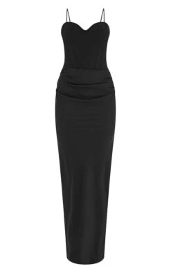 Robe Longue Tissée Satinée Noire Style Corset à Bretelles -Zeze Vetements Magasin ed12d7e63ae439cbd78c52891d3eb3cb9c69dc4e cnc3050 5