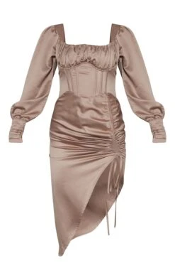 Robe Mi-longue Satinée Taupe à Manches Ballon Froncées -Zeze Vetements Magasin eed43ca641cd538c6084f2ff9132c3f0b82c741f cnc3040 5