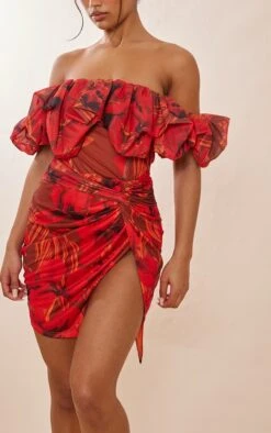 Robe Moulante Bouffante En Mesh Fleuri Rouge à Corset -Zeze Vetements Magasin ef5dba566aec7684776104c50cf99a170f09abc8 cnc9992 4