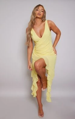 Robe Mi-longue En Mousseline De Soie Jaune Citron Drapée à Volants 9 Robe Mi-longue En Mousseline De Soie Jaune Citron Drapée à Volants -Zeze Vetements Magasin f0d008403c5bfec7922d5a5a7eddd97490be73ed cne2993 3