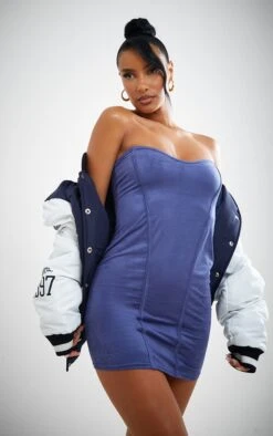 Robe Bustier Moulante En Suédine Bleue