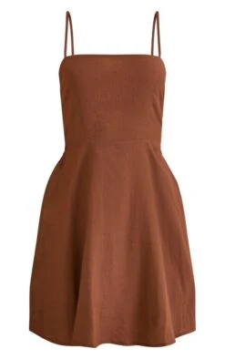 Robe Baby Doll Effet Lin Chocolat Froncée Dans Le Dos à Col Droit -Zeze Vetements Magasin f3d23800e9ea37957a791a8b26cad76bffc98452 cnd4049 5