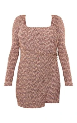 Robe Droite Portefeuille Chinée Marron Nouée à Buste Froncé Et Fente -Zeze Vetements Magasin f4963c8f0bff2c2781cbf333bfa5c1a51c55a1cc cnb1074 5