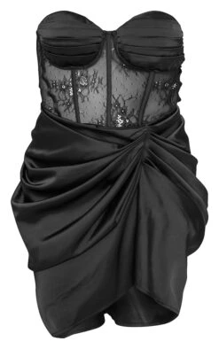 Robe Moulante Satinée Drapée Noire à Corset En Dentelle -Zeze Vetements Magasin f4ef312441d1ae7d1de4e5571cbade36d5e93a21 cne7702 5