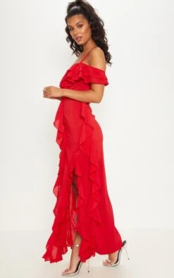 Robe Longue Rouge Volantée Qui Dénude Les épaules -Zeze Vetements Magasin f61d30b4f108b81b0817b326598ee1c06ce898a5 cly2575 4