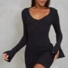 Robe Chemise Décolletée Côtelée Brossée Noire à Manches évasées -Zeze Vetements Magasin f70a6e0606cf506711423623e2d7a24c03137069 cmv9179 1