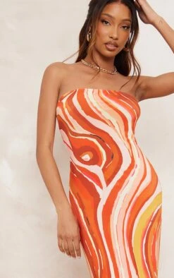 Robe Bustier Longue Moulante Orange à Imprimé Tourbillons -Zeze Vetements Magasin f838a36e59bed3459aa4ae15decb5b584a162398 cne2718 4
