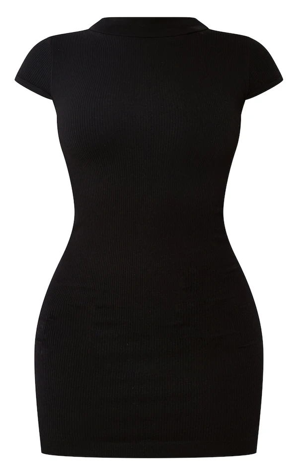 Robe Moulante Côtelée Structurée Noire à Mancherons Et Contours 6 Robe Moulante Côtelée Structurée Noire à Mancherons Et Contours – Image 4