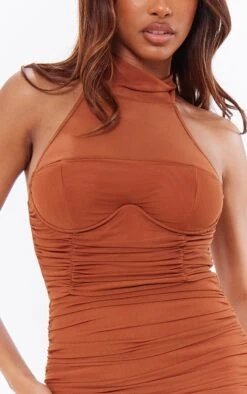 Robe Mi-longue En Mesh Rouille Froncée à Armatures Et Col Montant -Zeze Vetements Magasin f8c7cfa114d9daff295ba20afd7c2c8bc1af3b0c cnd0023 4