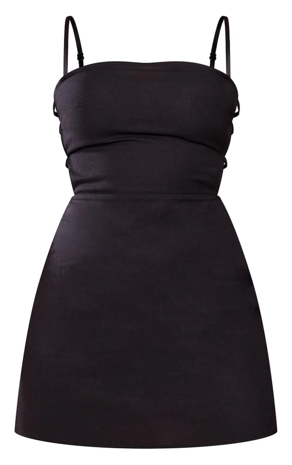 Robe Moulante Effet Lin Noire à Lanières Sur Les Côtés 7 Robe Moulante Effet Lin Noire à Lanières Sur Les Côtés – Image 5