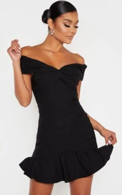 Robe Moulante Noire à Col Bardot Et Effet Plissé -Zeze Vetements Magasin f97c70596476049ac441bad791138299aafab94c cmd4021 4