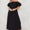 Robe Mi-longue Noire Tissée à Col Bardot Et Manches Bouffantes -Zeze Vetements Magasin f980c4317cc115bddce3a0979e672efdd0a5b309 cnd8863 1