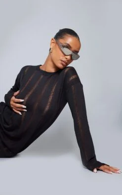 Robe Droite Texturée Noire Déchirée à Manches Longues Oversize -Zeze Vetements Magasin fa9df49f07cea331962dfeefce703d43c59b7ef6 cna0985 4